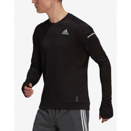 ADIDAS Cooler Long Sleeve Running Sweatshirt Black ADIDAS Cooler Long Sleeve Running Sweatshirt Black